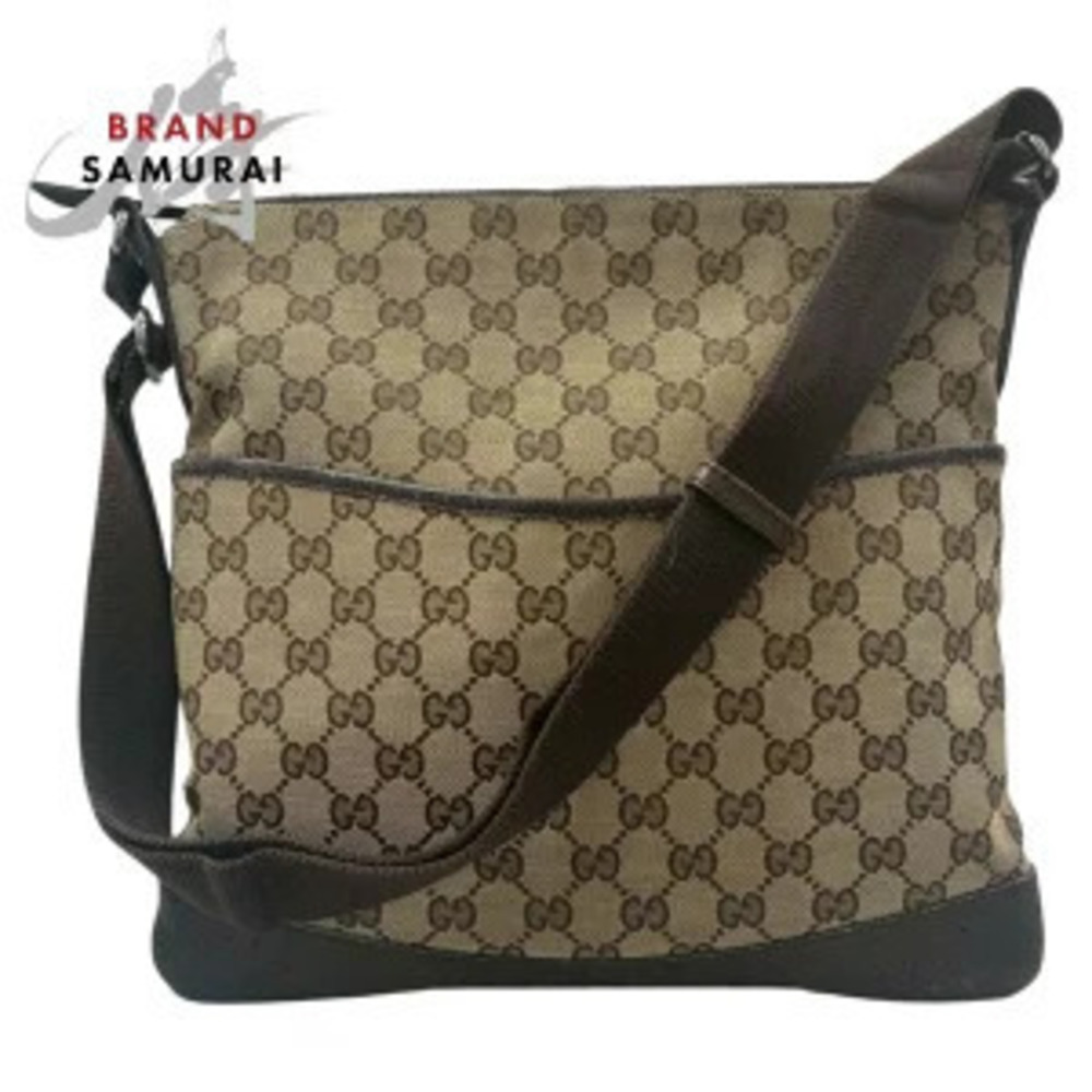 Gucci Beige Brown GG Canvas Leather Shoulder Bag